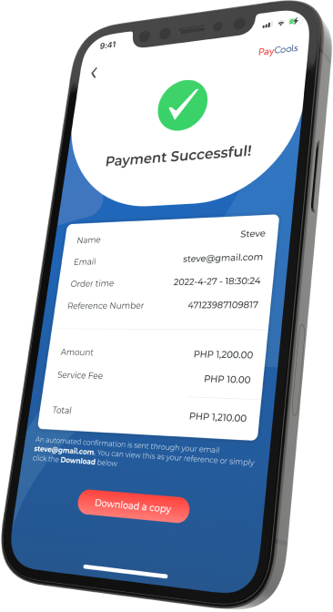 PayCools mobile payment success screen